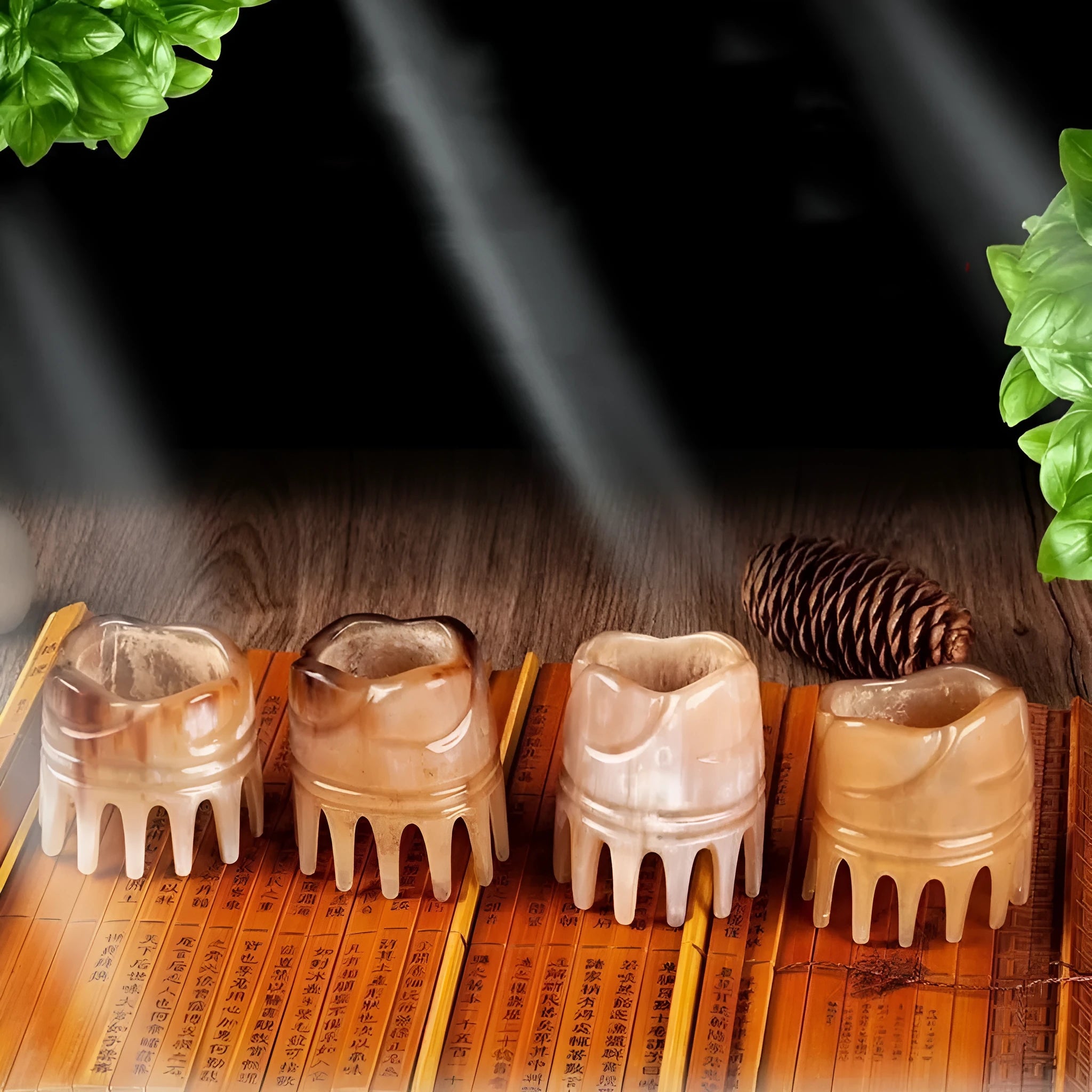 White buffalo horn meridian massage comb with black horn half wide tooth shampoo comb design