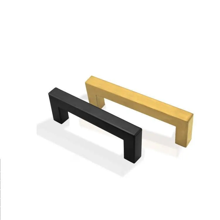 Stainless steel square pipe cabinet handle in brushed silver, black, or gold finish