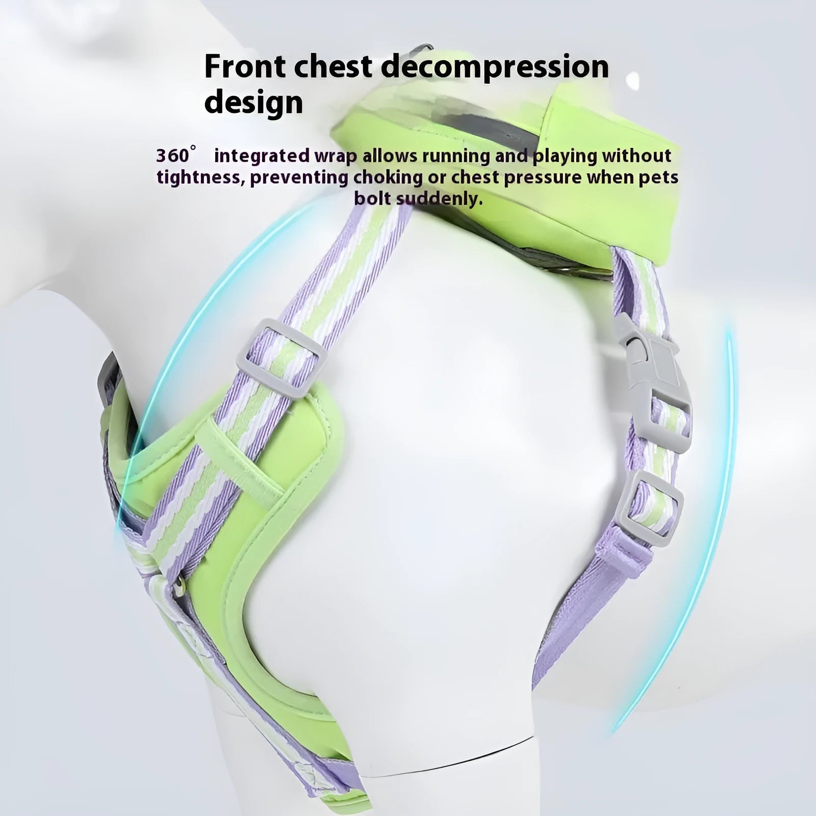 Explosion-proof anti-strangulation pet harness in Oxford cloth with adjustable straps and 1.5m rope