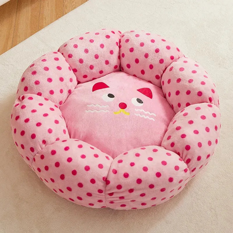 Pink dot fabric cat bed with cushion, 45cm or 65cm diameter for small to medium cats up to 20 pounds