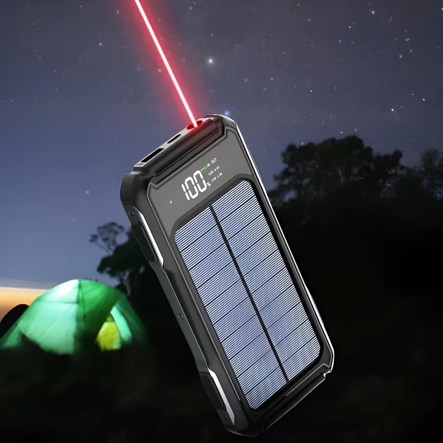 Military grade power bank in black, green or orange colours showing 2.1A ports
