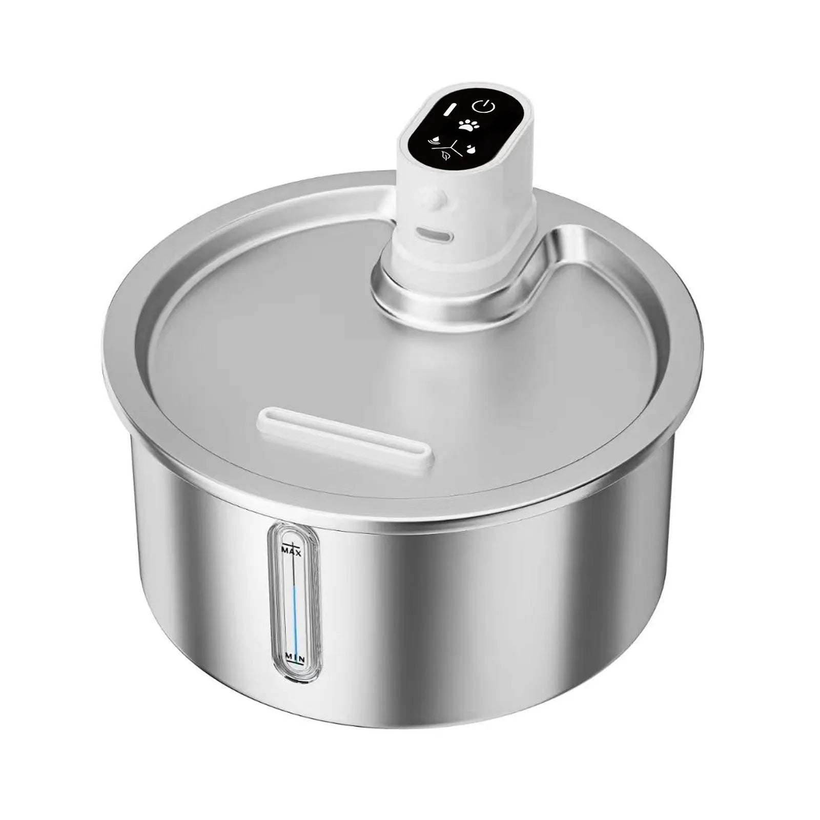 Stainless steel heated pet water fountain for cats and dogs in black or white