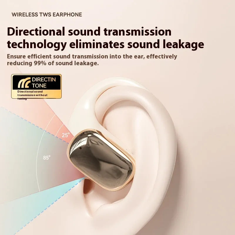 Wireless ear-mounted headphones with digital display screen in black, white, and skin colour options