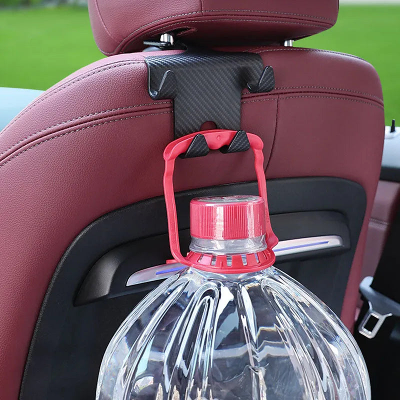 Black car multifunction hook bracket with integrated phone holder for rear seat storage