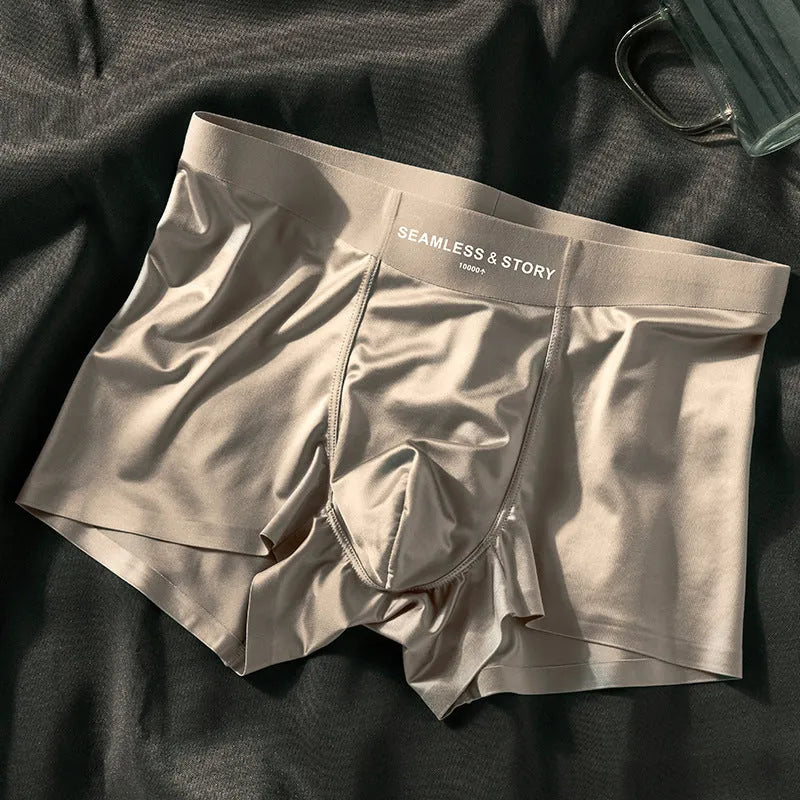 Men's ice silk satin underwear in multiple colours showing mid waist design