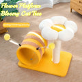 Yellow cat scratching post with sisal fibre surfaces, climbing frame and tunnel, dimensions 46cm x 36cm x 25cm