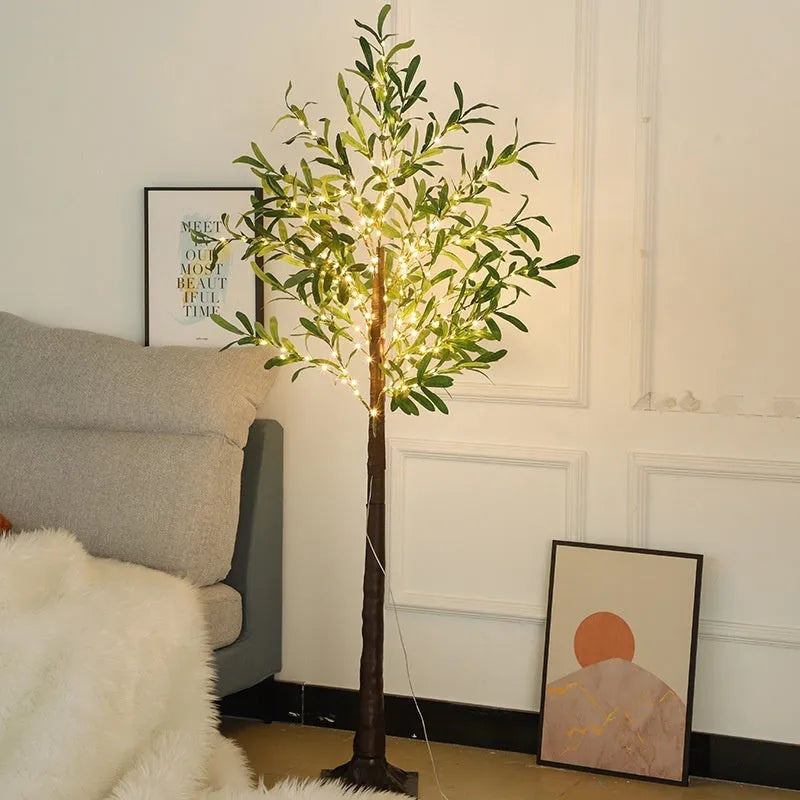 1.8 metre tall simulation olive leaf tree with warm USB-powered LED lights for courtyard decoration
