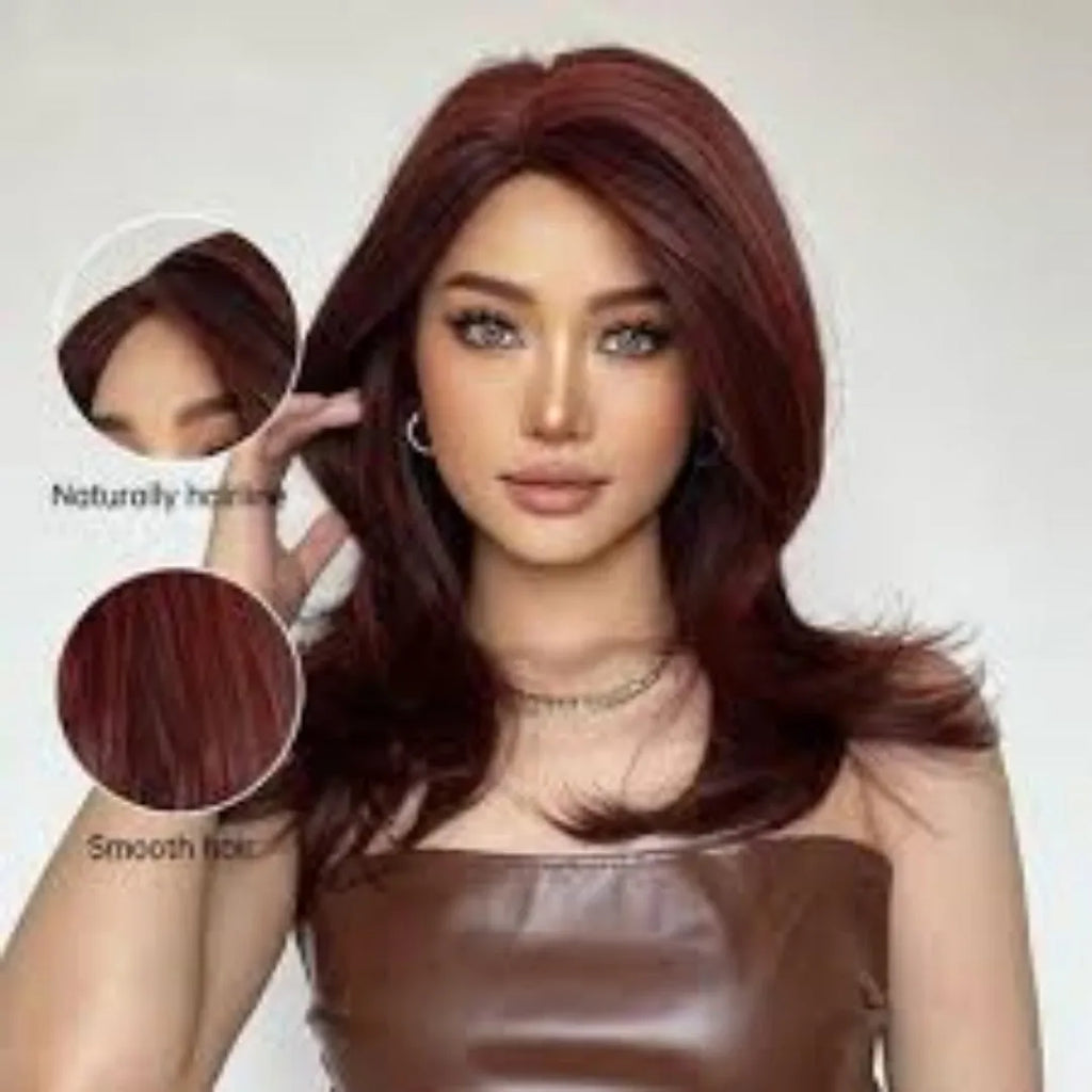 Mid-length full-head wig with long curly hair, bangs, and platinum gradient colour