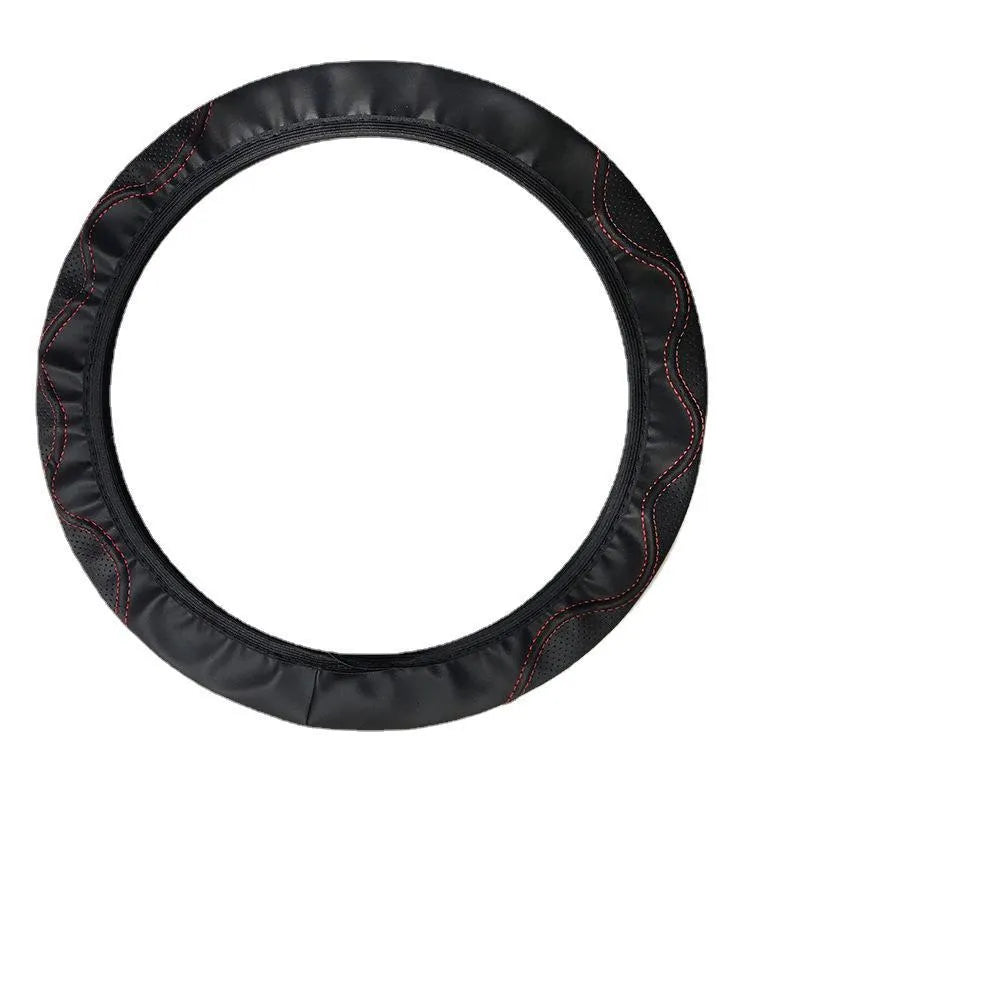 Embossed corrugated elastic steering wheel cover in black with textured surface pattern