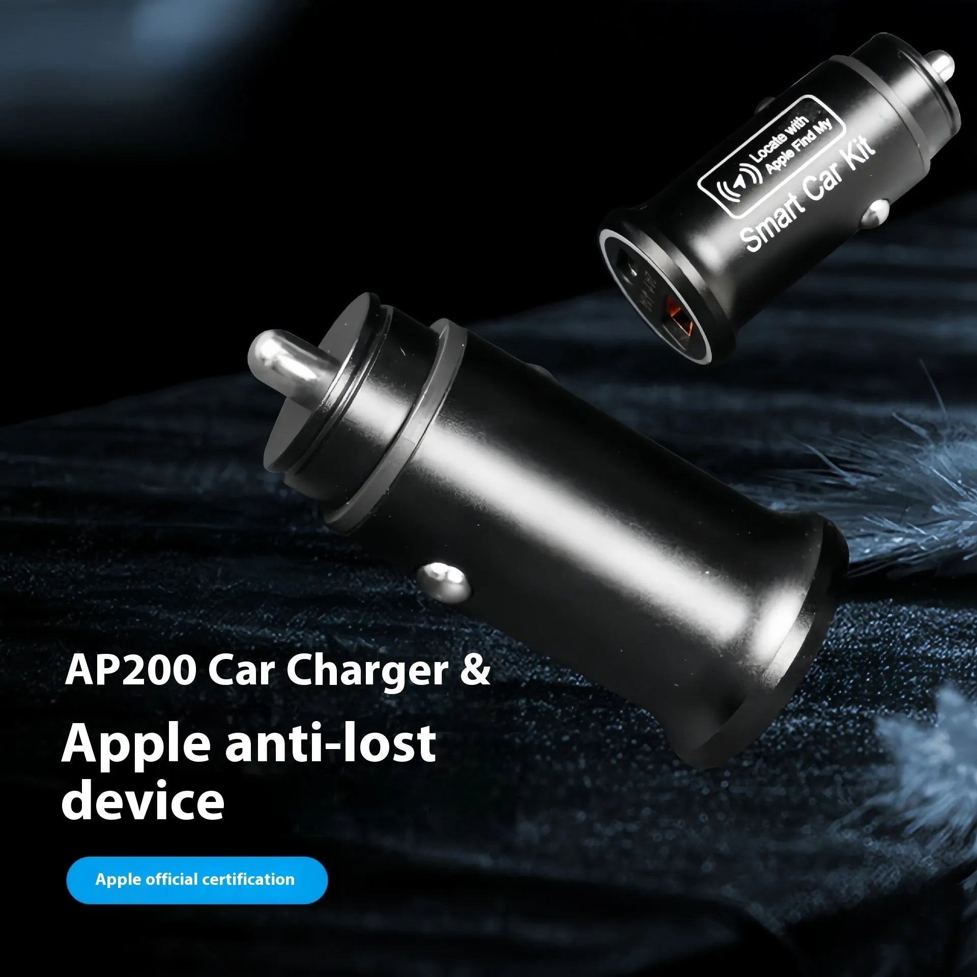 A black ABS plastic car charger locator designed to plug into a vehicle's 12V power socket.