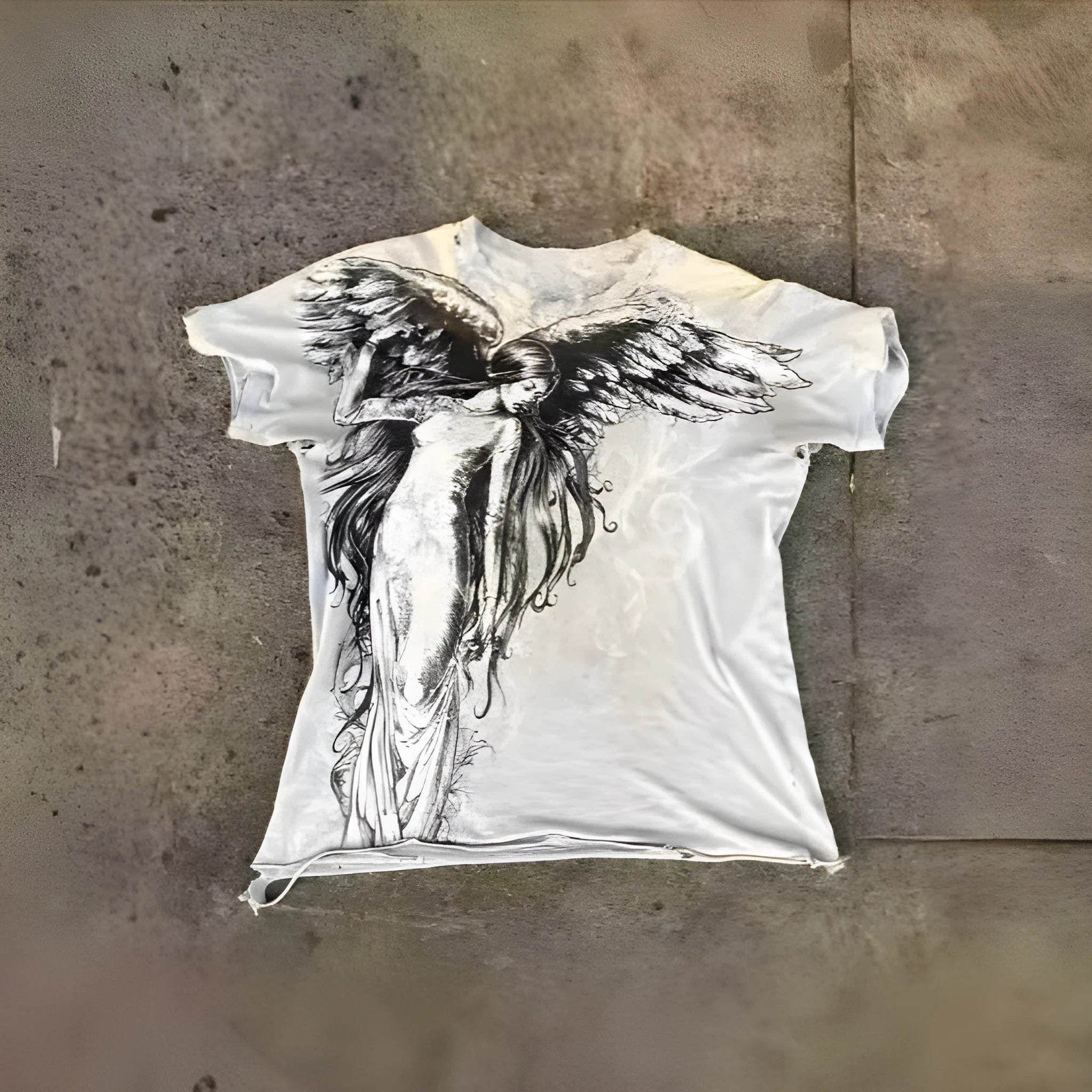 Men's black gothic style short sleeve t-shirt with cartoon pattern design