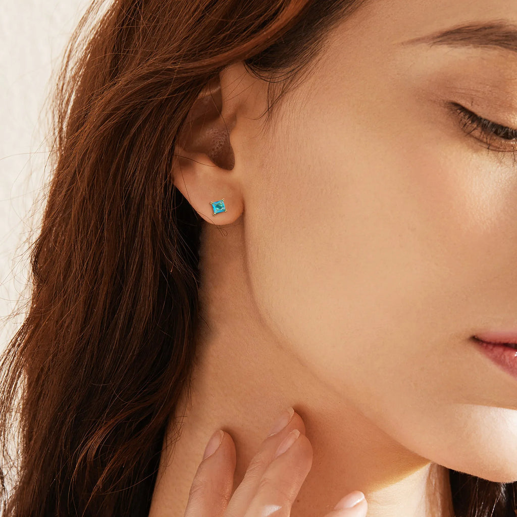 Drop-shaped candy-colour zircon earrings with pear-shaped design and brass gold-plating on copper construction