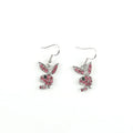 A pair of cute cartoon rabbit stud earrings for women in silver, pink, or gold colour.