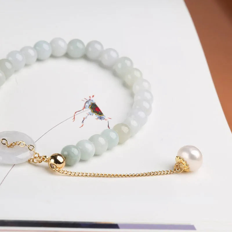 Handmade jade bracelet for women with natural emerald peace buckle and round pendant