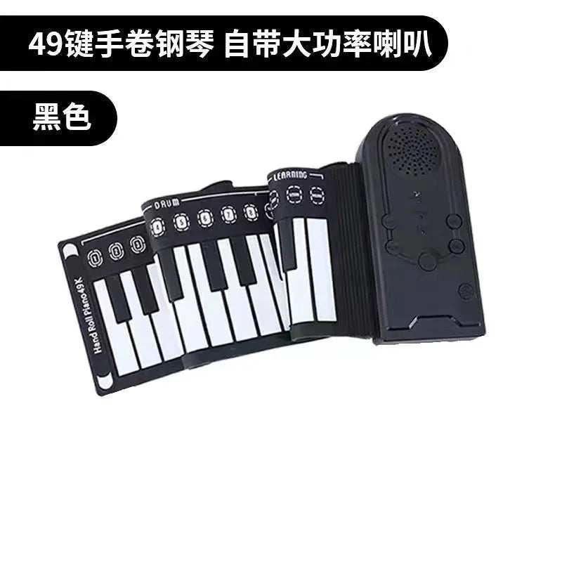 Portable folding 49-key electronic keyboard with built-in speaker in gloss black colour