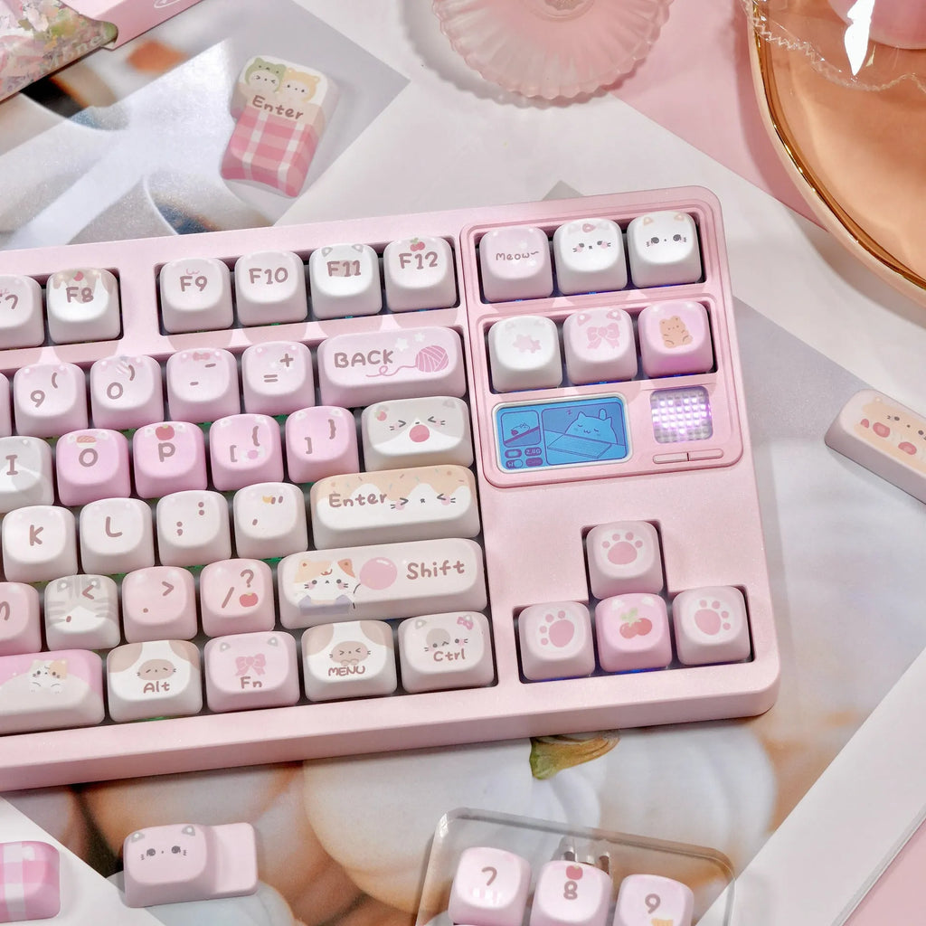 MOA mechanical keyboard keycaps with cartoon design and pink colour on five-sided sublimation printing