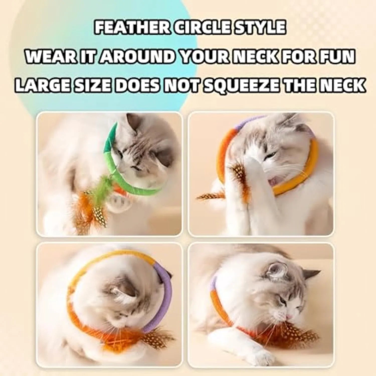 Green circular cotton rope cat toy with feathers and catnip for interactive play
