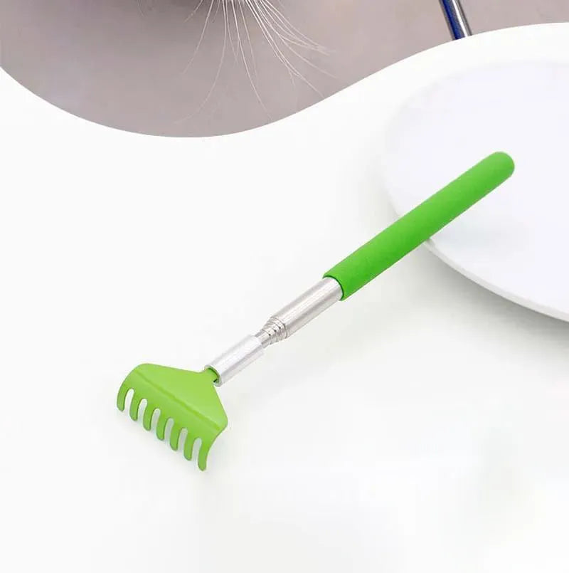 Orange retractable cat scratching toy with stainless steel body extended to full length
