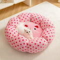 Pink dot fabric cat bed with cushion, 45cm or 65cm diameter for small to medium cats up to 20 pounds