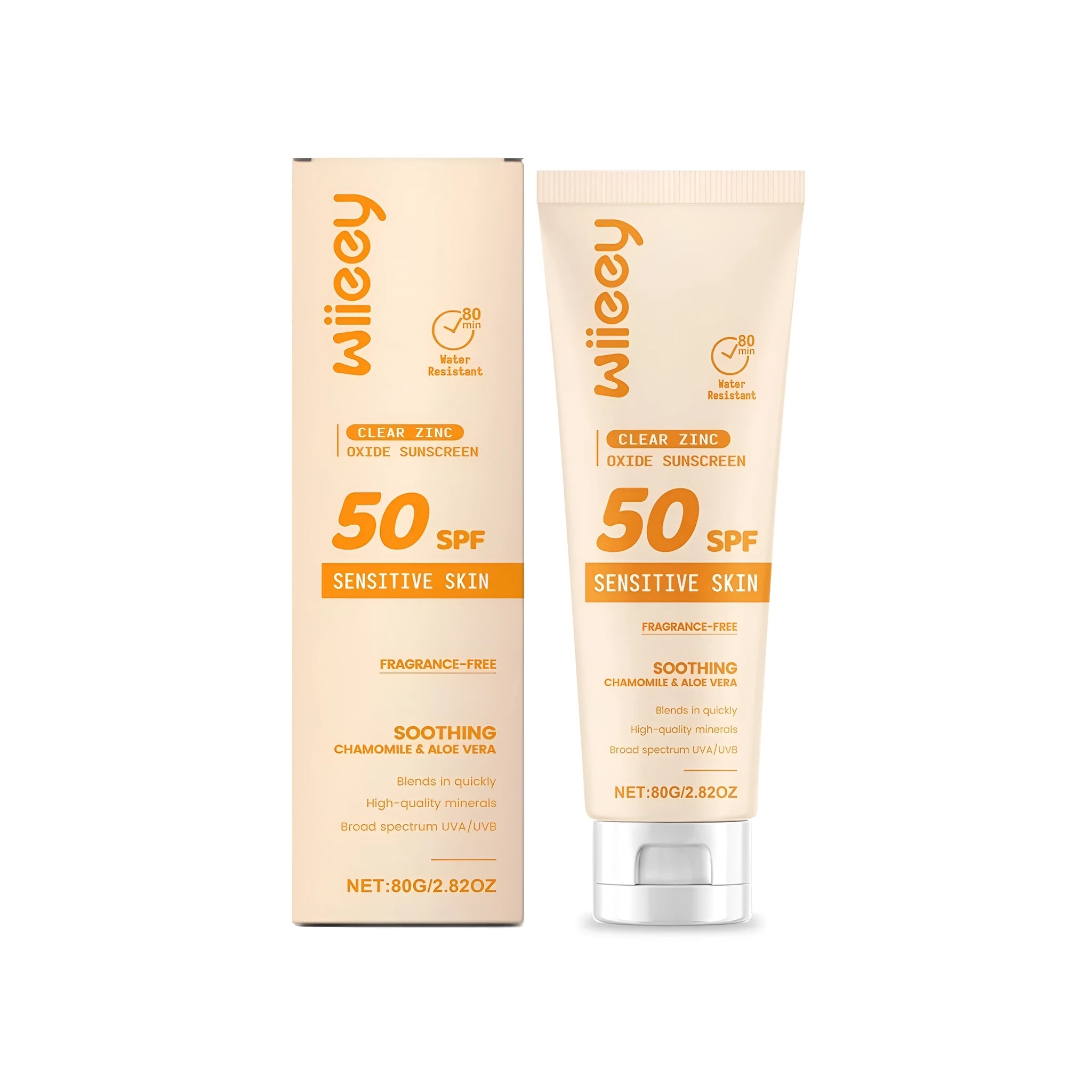 Clear Zinc Oxide SPF30 sunscreen tube with chamomile and aloe extracts