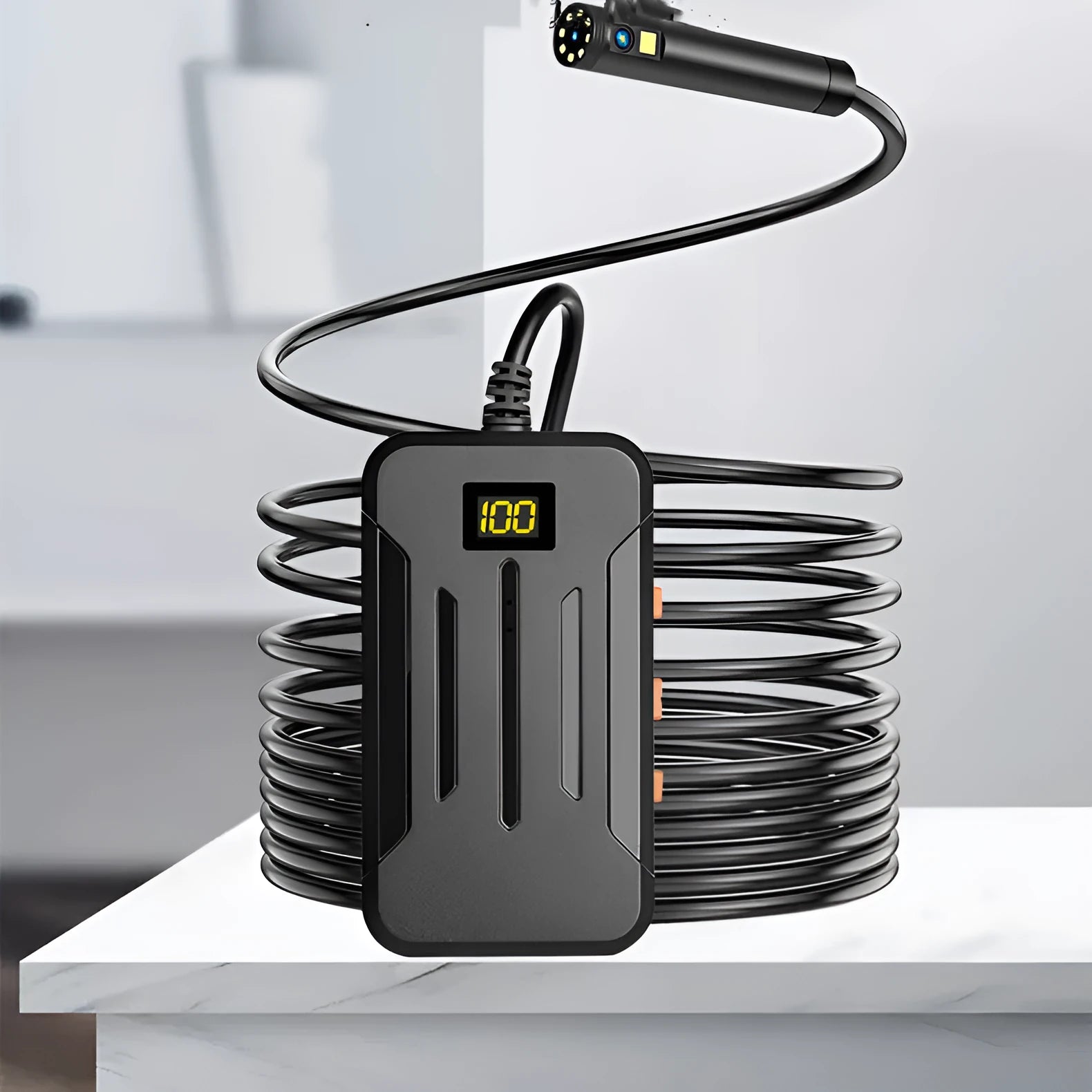 F300 wireless dual lens endoscope with 5.5mm and 8mm waterproof probes, magnet, and hook accessories