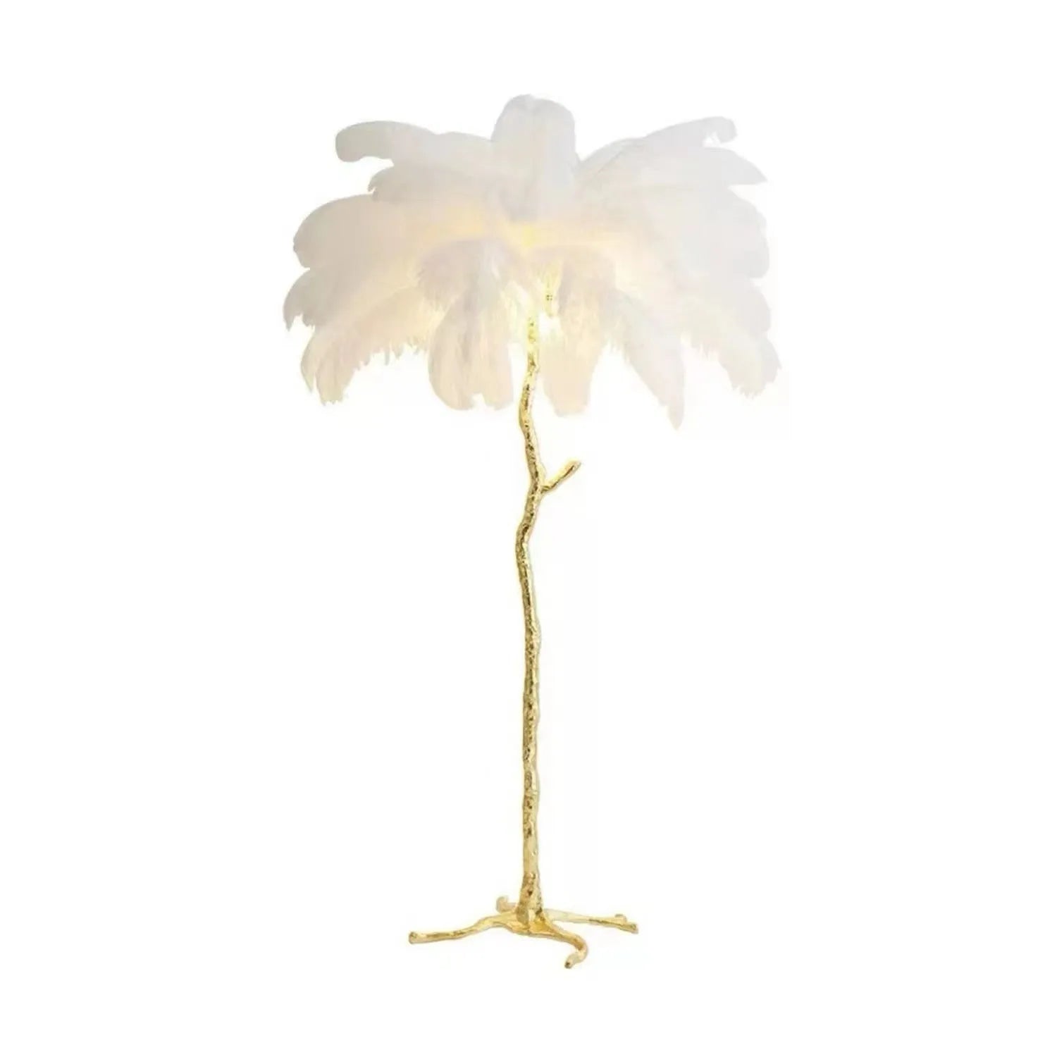Decorative resin feather floor lamp with 32 feather details measuring 170cm tall