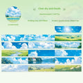 Japanese paper washi tape journal stickers showing six sky patterns including colourful clouds and twilight on 30mm wide 2m long roll