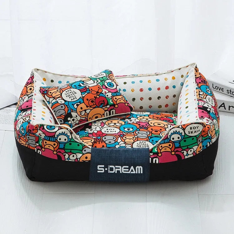 Canvas and waterproof Oxford cloth pet nest bed in size L for pets up to 30 kg, colour big mouth monkey