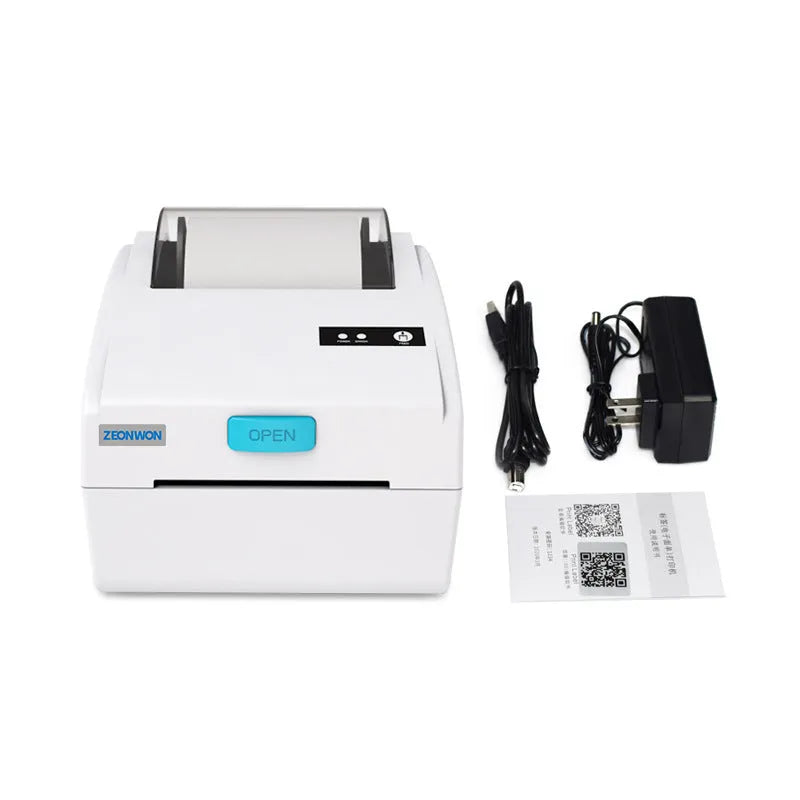 White Bluetooth thermal label printer with USB connectivity for heat-sensitive shipping and address labels