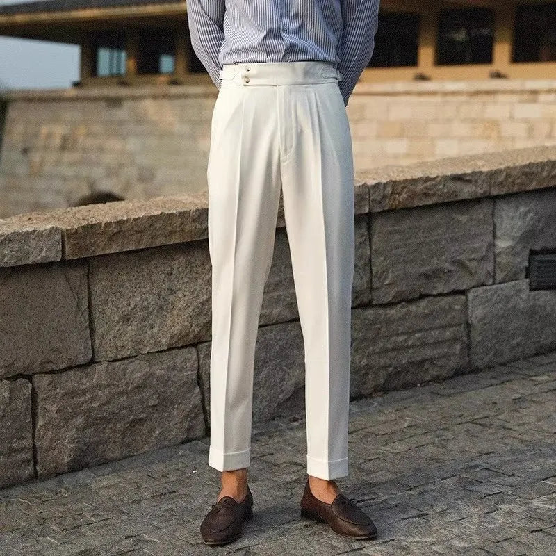 Slim fit straight leg suit trousers in apricot, black, and white colours for business formal wear
