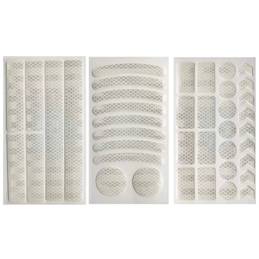 Bicycle reflective tape with grid pattern measuring 11.5x21cm in four colour options