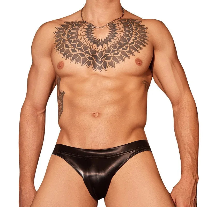 Men's black and white briefs with shark skin lace fabric detailing