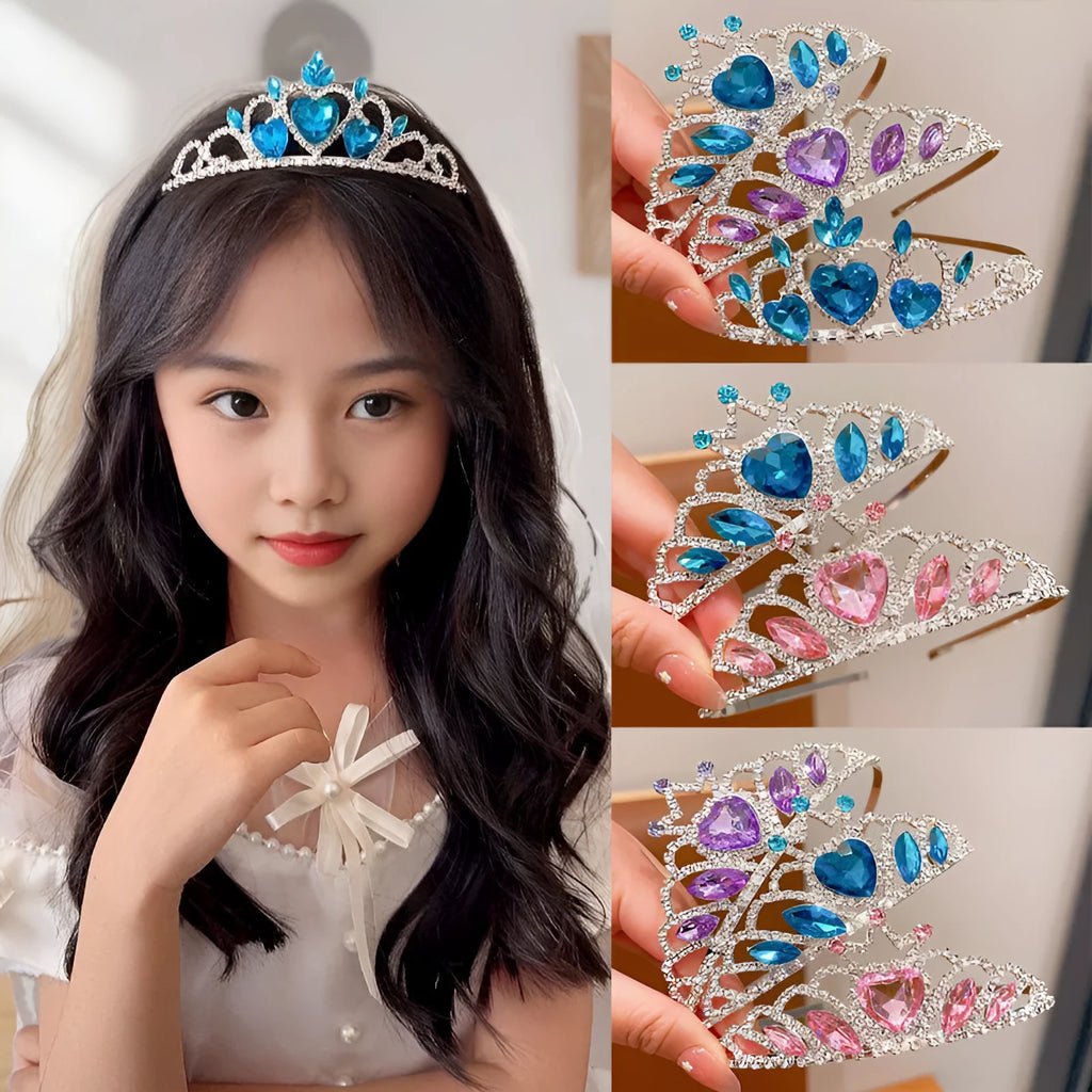 Children's crystal crown headband headdress, alloy with electroplated finish, pink Type A style