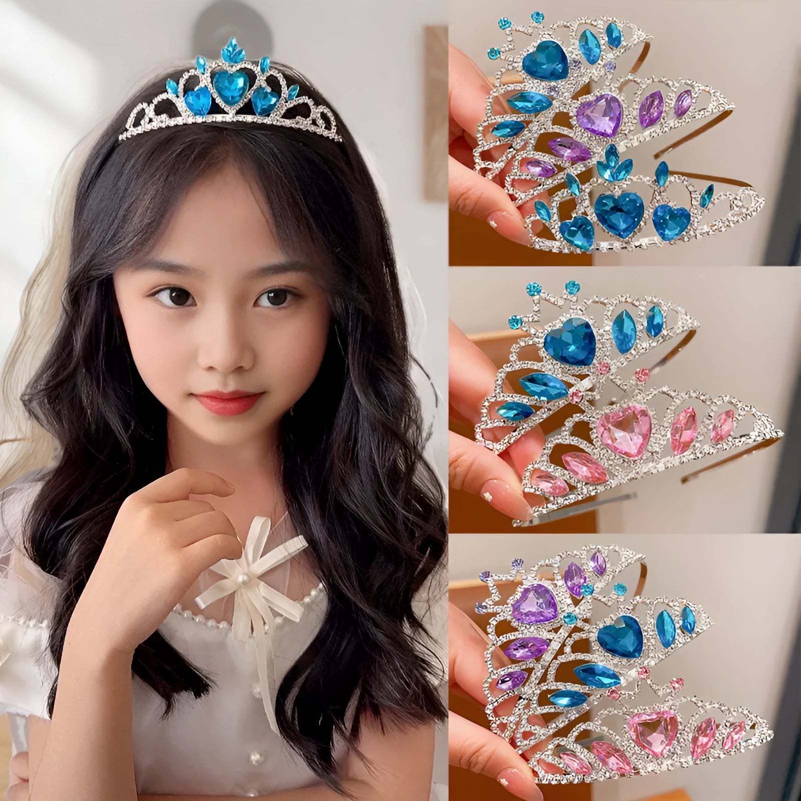 Children's crystal crown headband headdress, alloy with electroplated finish, pink Type A style