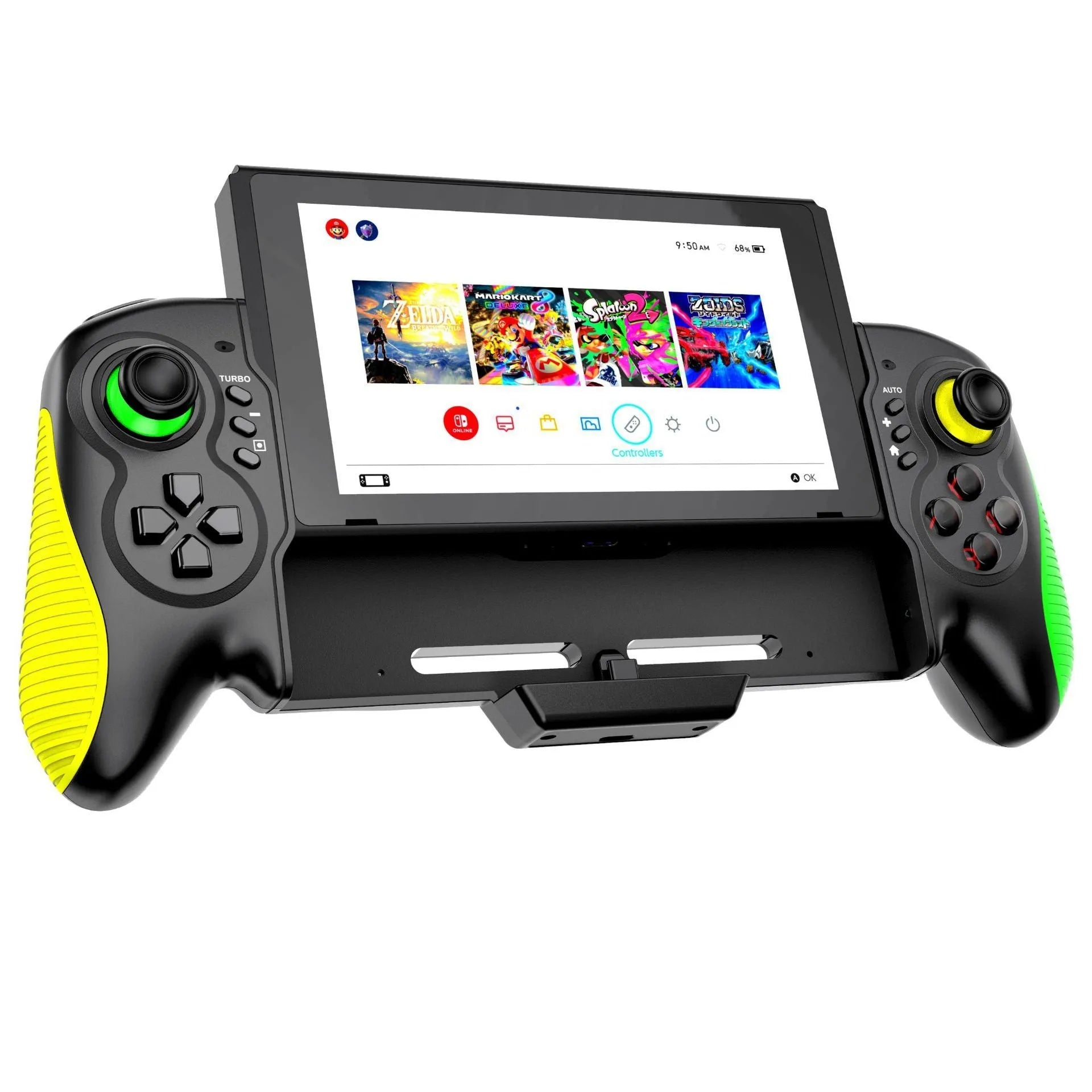 Yellow-green ABS game controller with somatosensory burst function for Switch and PC