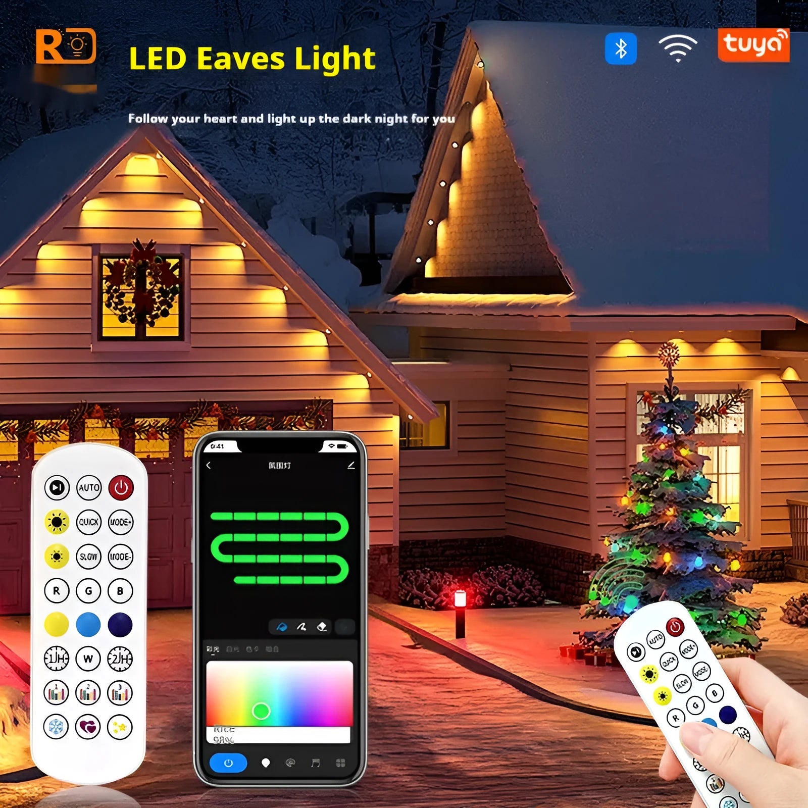 Outdoor intelligent LED lighting chain with planet designs and remote control for eaves decoration