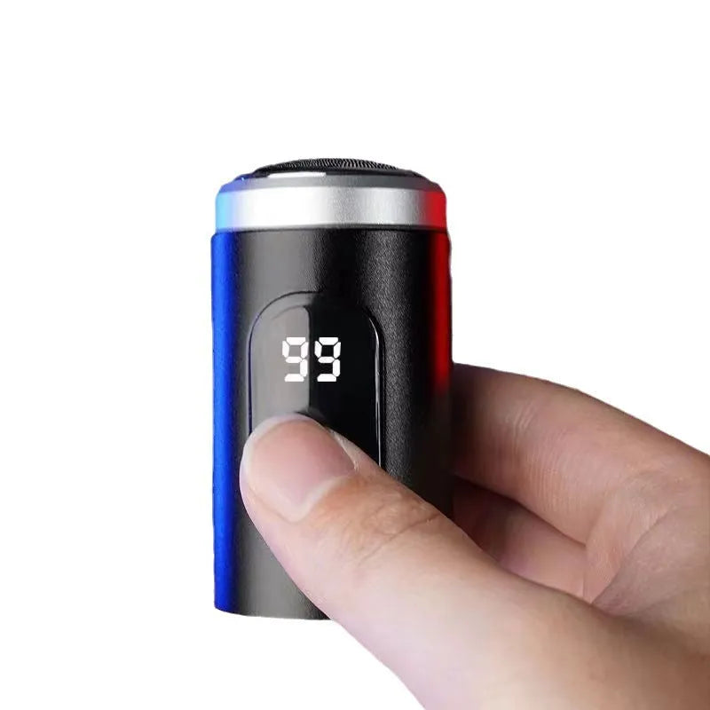 Black portable USB rechargeable shaver with LED display and cleaning brush