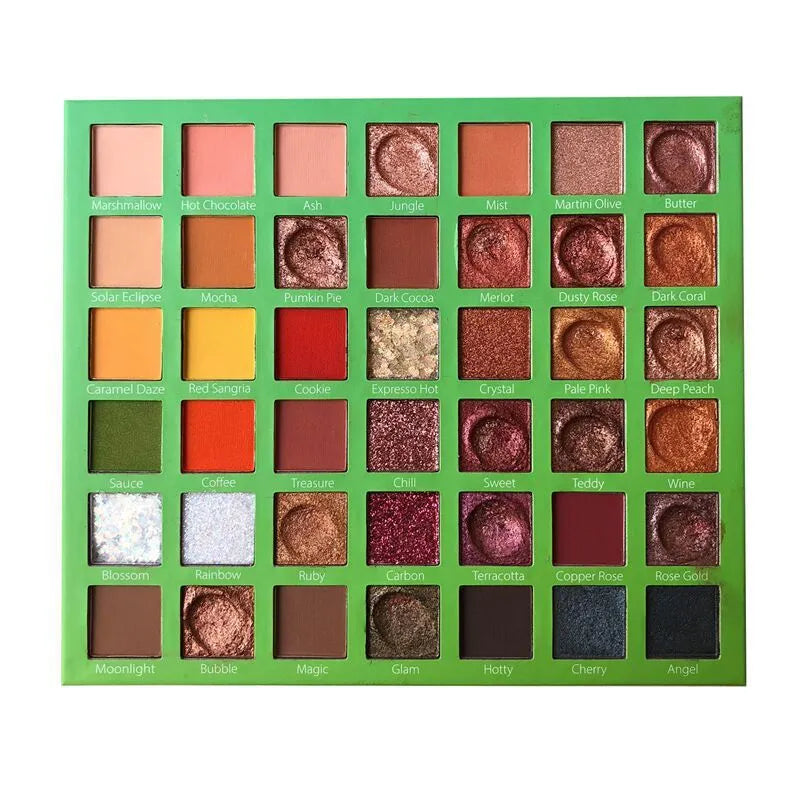 42-colour eyeshadow palette with potato and matte textures, compact case, green style, smooth shiny and matte powders