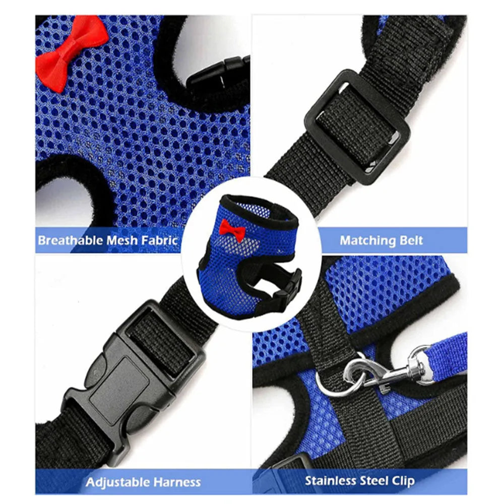 Adjustable poultry vest harness with matching collar and bow for ducks and chickens in multiple sizes and colours