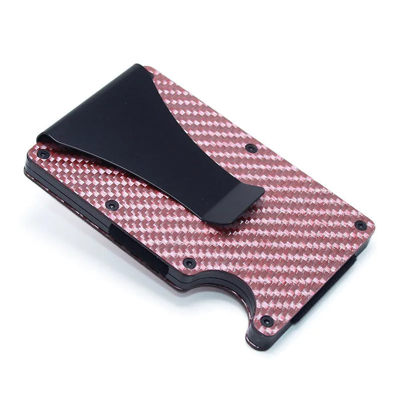 Geometric carbon fibre and aluminium card holder for bank cards and notes, 8mm thick.