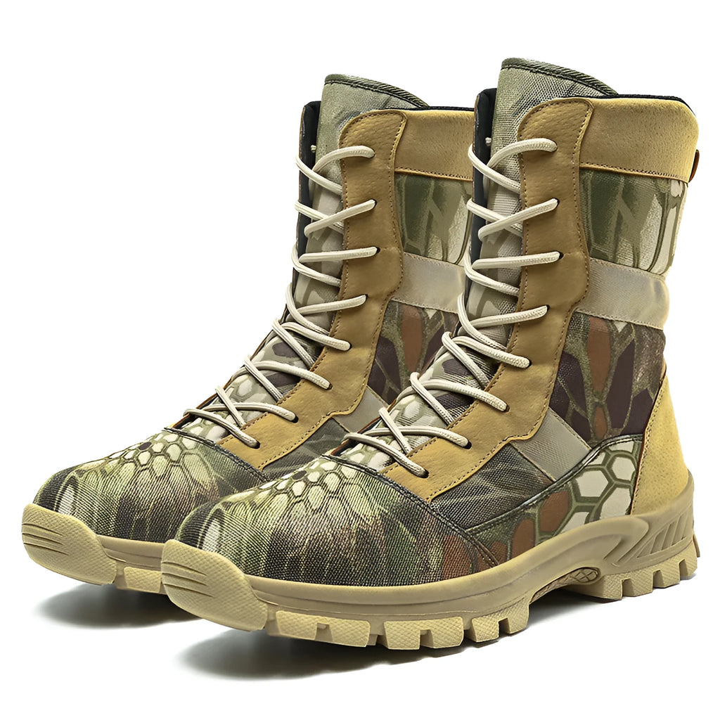 Men's black mesh high-top Martin boot with sports styling and totem detail on side.