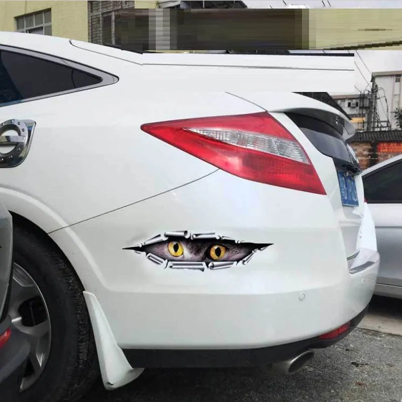 Tiger Eye and Eagle Eye 3D car bumper sticker on vehicle door