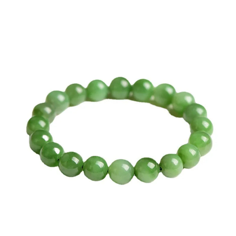 Natural Hetian jade jasper ball bracelet with polished beads, shown in multiple bead size options.