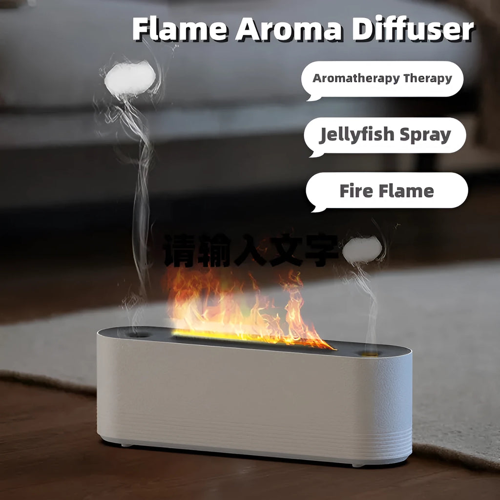 Black Flame Air ultrasonic humidifier diffuser with coloured LED lights on a wooden table