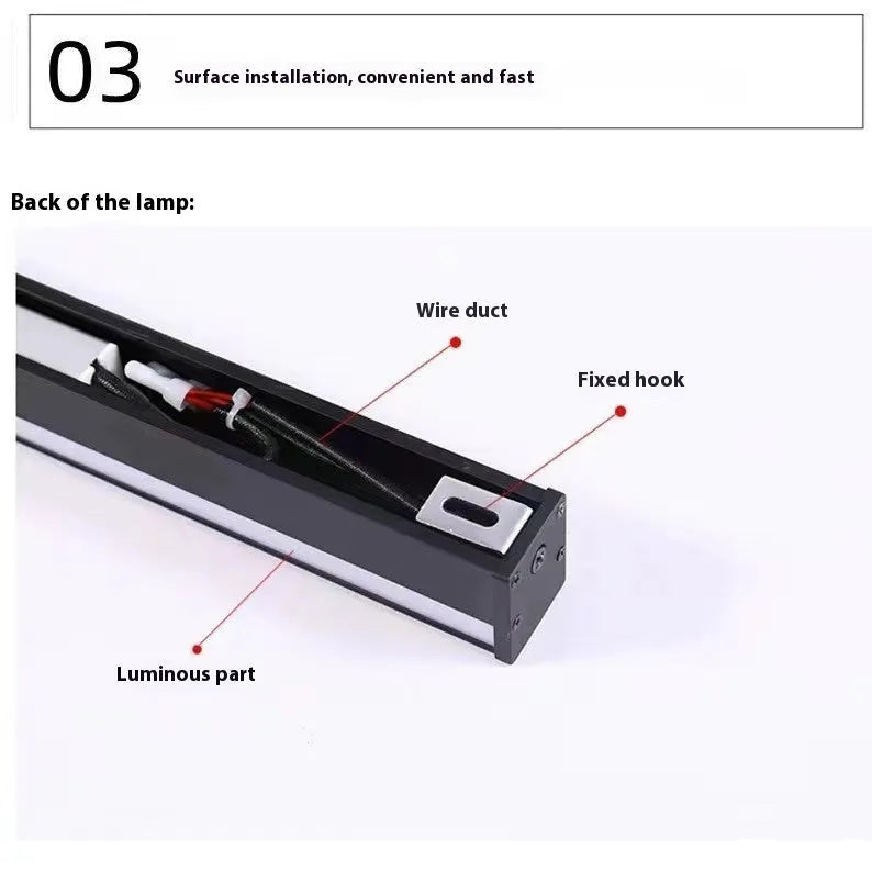 80 cm long black aluminium LED wall lamp with touch control for three light colours on a plain wall