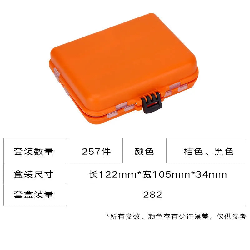 Weihe 257-piece fishing lure accessories set in orange ABS storage box