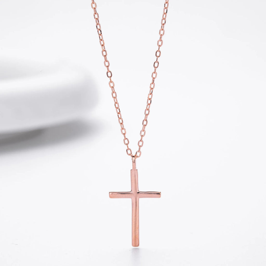 S925 sterling silver cross pendant necklace on an adjustable O-chain in gold plated finish
