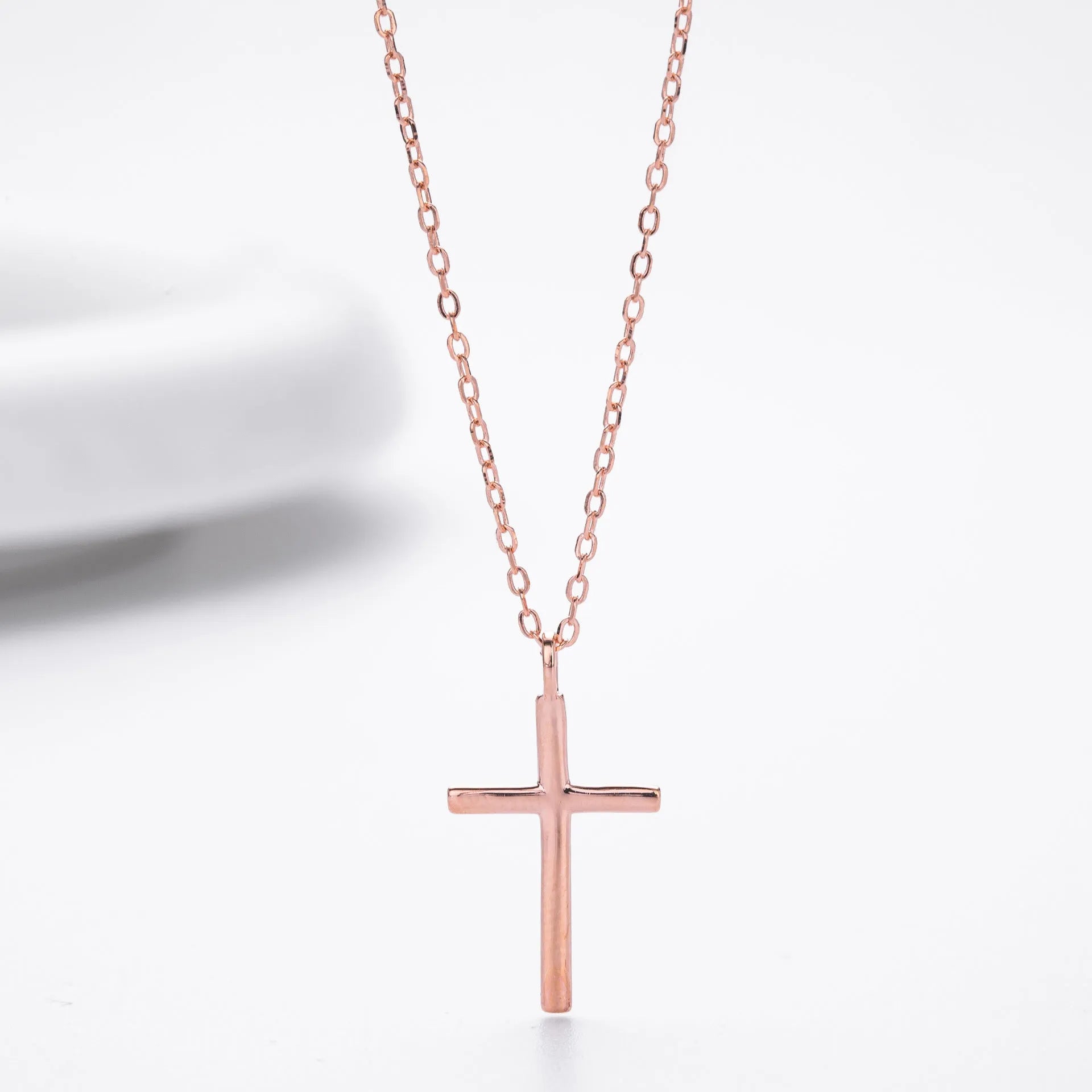 S925 sterling silver cross pendant necklace on an adjustable O-chain in gold plated finish