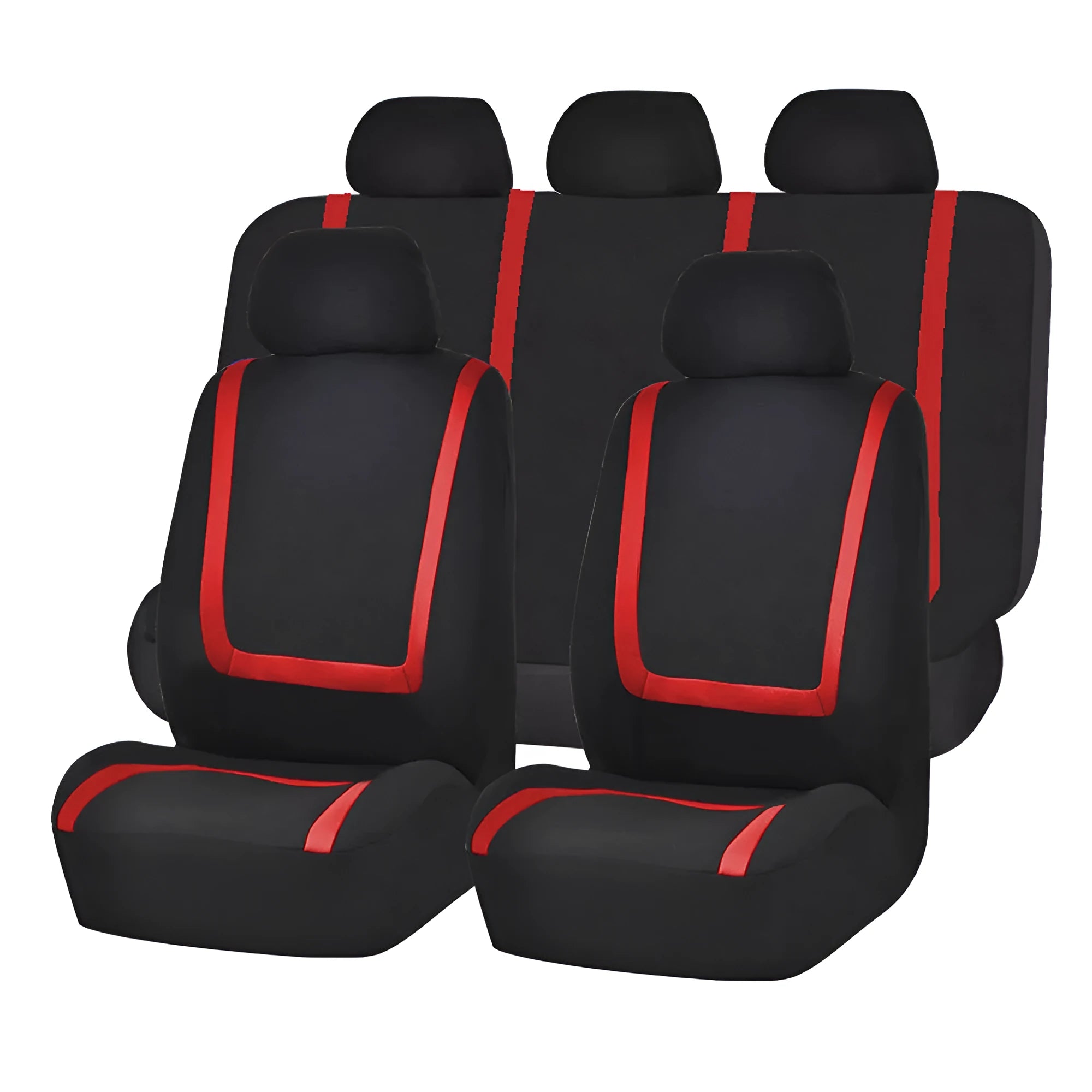 Fully enclosed universal fabric car seat cover set showing front and rear seat protection.