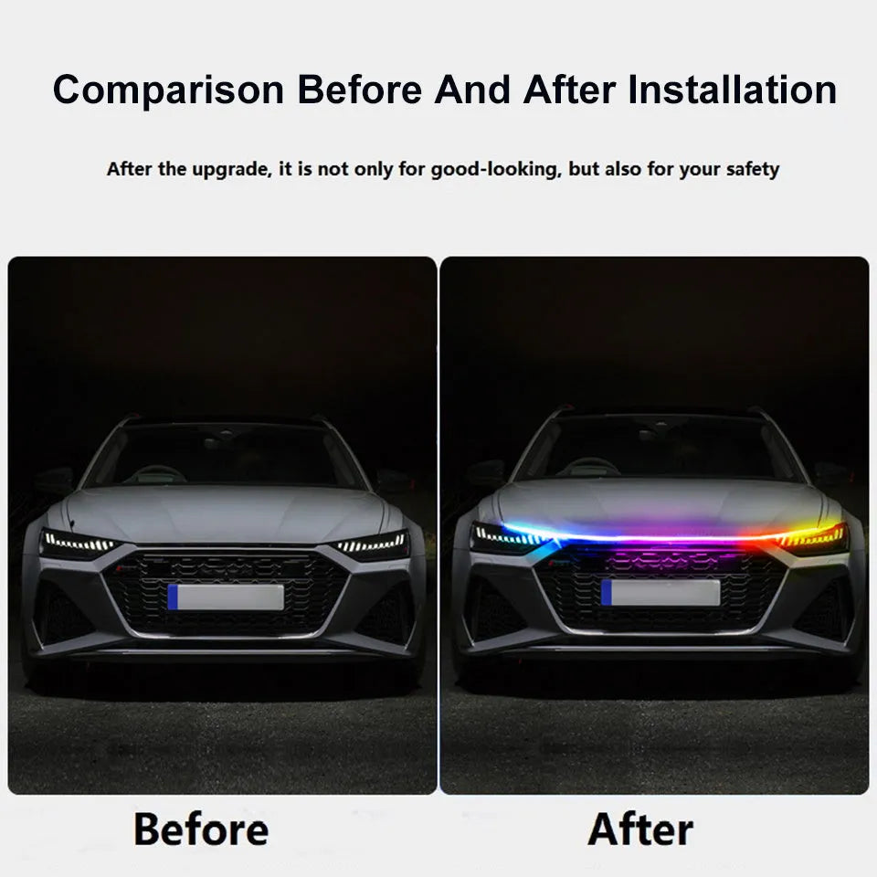 Automotive engine cover LED atmosphere lighting strip in multiple lengths with colour options